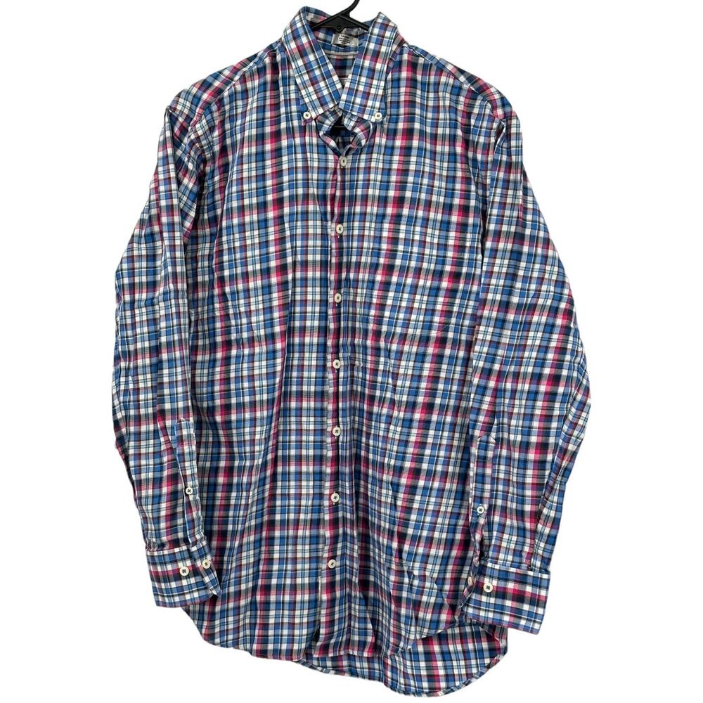 Peter Millar Shirt Mens Medium Pink Plaid Slim Fit Button Up Long Sleeves Preppy